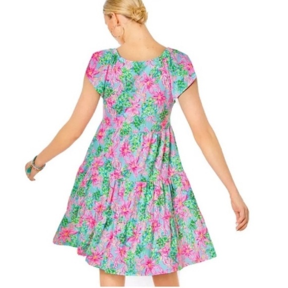 Lilly Pulitzer Geanna Short Sleeve Dress Surf Blue I’m So Shellegant - Picture 2 of 6